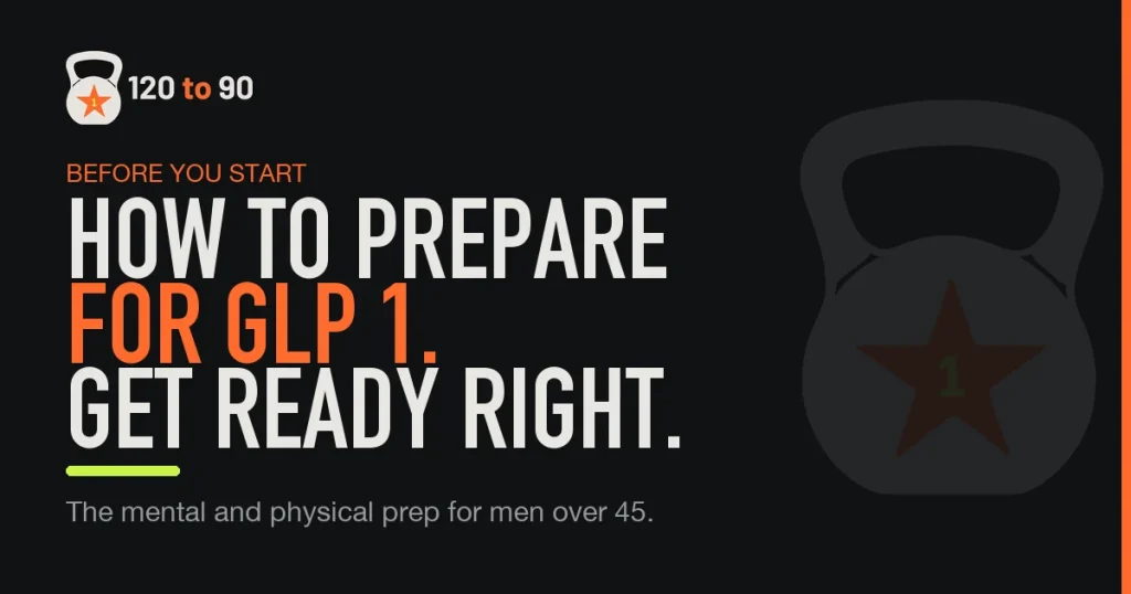 Man over 45 preparing his kitchen and kettlebells before starting GLP 1 treatment