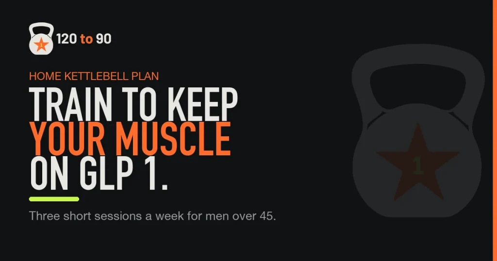 Man over 45 doing a kettlebell goblet squat at home